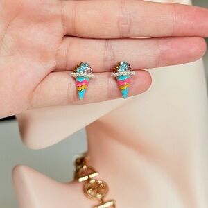 Ice Cream Cone Rainbow Stud Earrings - Multicolor